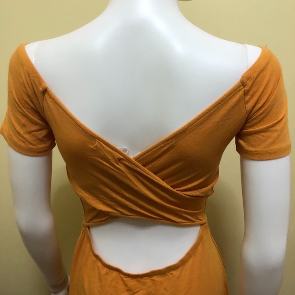 Mustard Off Shoulder with cross back mini dress - Picture 2 of 2